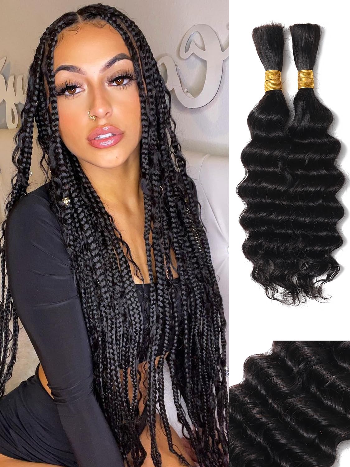 20Inch 100 Percent Human Braiding Hair For Boho Braids Deep Wave Bulk Human Hair Bundles For Braiding Curly Micro Braiding Hair Human Hair Wet And Wavy YNiSew